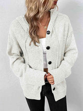 Load image into Gallery viewer, Button Up Drawstring Long Sleeve Hooded Cardigan