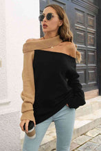 Load image into Gallery viewer, Ribbed Off-Shoulder Lantern Sleeve Pullover Sweater