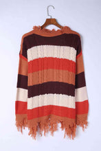 Load image into Gallery viewer, Color Block Frayed Hem Open Front Cardigan
