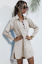 Load image into Gallery viewer, Lace Up Collar Shirt Dress