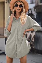 Load image into Gallery viewer, Button Front Curved Hem Raglan Sleeve Shirt Dress