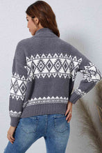 Load image into Gallery viewer, Zip-Up Geometrical Pattern Pullover Sweater