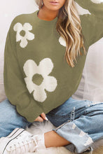 Load image into Gallery viewer, Round Neck Floral Pattern Color Contrast Design Long Sleeve Sweater