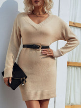 Load image into Gallery viewer, V-Neck Ribbed Trim Sweater Dress
