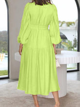 Load image into Gallery viewer, Deep V-Neck Balloon Sleeve Plain Maxi Dress