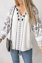 Load image into Gallery viewer, Printed Tassel Tie Puff Sleeve Blouse
