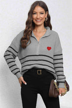 Load image into Gallery viewer, Striped Zip-Up Long Sleeve Ribbed Sweater