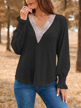 Load image into Gallery viewer, Eyelet V-Neck Flounce Sleeve Top