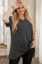 Load image into Gallery viewer, Plus Size Contrast Twisted Henley Tee