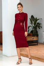 Load image into Gallery viewer, Snap Down Rib-Knit Slit Sweater Dress