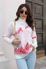 Load image into Gallery viewer, Reindeer & Snow Pattern Turtle Neck Pullover Sweater