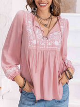 Load image into Gallery viewer, Floral Tie Neck Balloon Sleeve Blouse