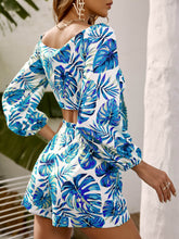 Load image into Gallery viewer, Botanical Print Tied Crop Top and Paperbag Shorts Set