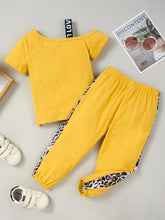 Load image into Gallery viewer, Girls Color Block Printed Cold-Shoulder Tee and Joggers Set