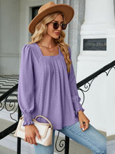 Load image into Gallery viewer, Ruched Square Neck Lantern Sleeve Blouse