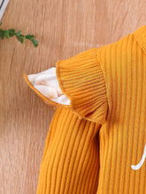 Load image into Gallery viewer, Baby Girl Graphic Ribbed Ruffle Shoulder Bodysuit and Printed Pants Set