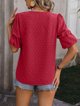 Load image into Gallery viewer, Swiss Dot V-Neck Short Sleeve Blouse