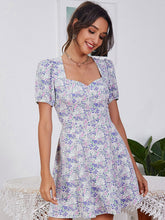 Load image into Gallery viewer, Floral Cutout Puff Sleeve Sweetheart Neck Dress
