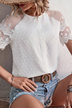 Load image into Gallery viewer, Swiss Dot Spliced Lace Round Neck Blouse