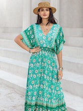 Load image into Gallery viewer, Floral V-Neck Smocked Short Sleeve Dress
