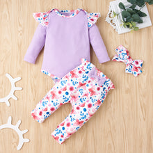 Load image into Gallery viewer, Baby Girl Bodysuit and Floral Paperbag Pants Set with Bow