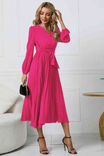 Load image into Gallery viewer, V-Neck Long Sleeve Tie Waist Midi Dress