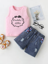 Load image into Gallery viewer, DADDY'S GIRL Graphic Tank and Raw Hem Denim Shorts Set