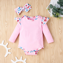 Load image into Gallery viewer, Baby Girl Bodysuit and Floral Paperbag Pants Set with Bow