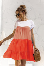Load image into Gallery viewer, Color Block Round Neck Ruffle Hem Dress