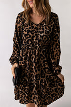 Load image into Gallery viewer, Leopard V-Neck Balloon Sleeve Tiered Dress
