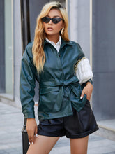 Load image into Gallery viewer, PU Leather Belted Jacket with Pockets