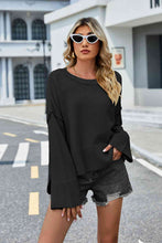 Load image into Gallery viewer, Round Neck Dropped Shoulder Slit Sweater