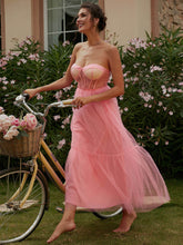 Load image into Gallery viewer, Strapless Sweetheart Neck Tulle Tiered Maxi Dress