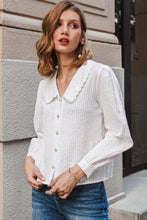 Load image into Gallery viewer, Lace Trim Button Front Puff Sleeve Shirt