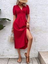 Load image into Gallery viewer, V-Neck Decorative Button Slit Midi Dress