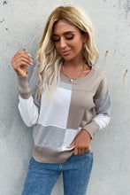 Load image into Gallery viewer, Color Block Ribbed Trim Round Neck Knit Pullover