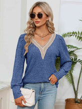 Load image into Gallery viewer, Lace Detail V-Neck Ribbed Blouse