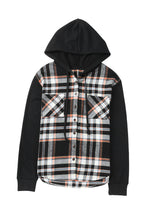 Load image into Gallery viewer, Plaid Drawstring Button Front Hooded Jacket