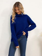 Load image into Gallery viewer, Slit Turtleneck Dropped Shoulder Sweater