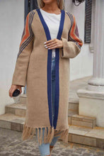 Load image into Gallery viewer, Double Take Geometric Fringe Hem Open Front Duster Cardigan