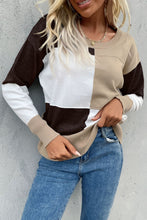 Load image into Gallery viewer, Color Block Ribbed Trim Round Neck Knit Pullover