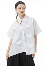 Load image into Gallery viewer, Cutout Pointed Collar Button Front Shirt