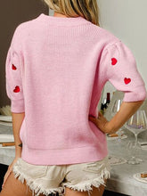 Load image into Gallery viewer, Heart Embroidered Dropped Shoulder Sweater