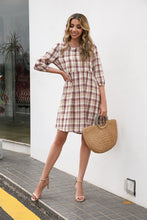 Load image into Gallery viewer, Plaid Three-quarter Sleeve Babydoll Dress
