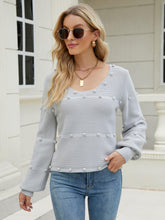 Load image into Gallery viewer, Pom-Pom Detail V-Neck Knit Sweater