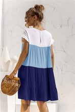 Load image into Gallery viewer, Color Block Round Neck Ruffle Hem Dress