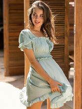 Load image into Gallery viewer, Swiss Dot Frill Trim Smocked Waist Mini Dress