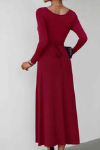 Load image into Gallery viewer, Scoop Neck Long Sleeve Lace-Up Maxi Dress