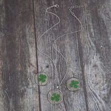 Load image into Gallery viewer, Lucky Clover Alloy Acrylic Earrings and Necklace Jewelry Set