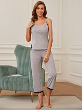 Load image into Gallery viewer, V-Neck Lace Trim Slit Cami and Pants Pajama Set
